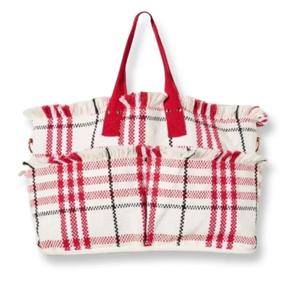 Anthropologie NWT Love Binetti Plaid Woven Tote Bag Large - Picture 1 of 9